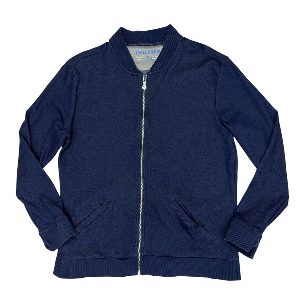 Twillory Mens Blue Performance Full Zip Long Sleeve Jacket Size L Tailored Fit